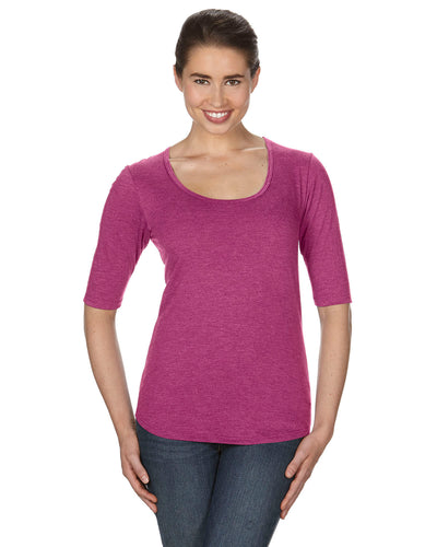 Women's Triblend Deep Scoop 1/2-Sleeve T-Shirt - Heather Raspberry