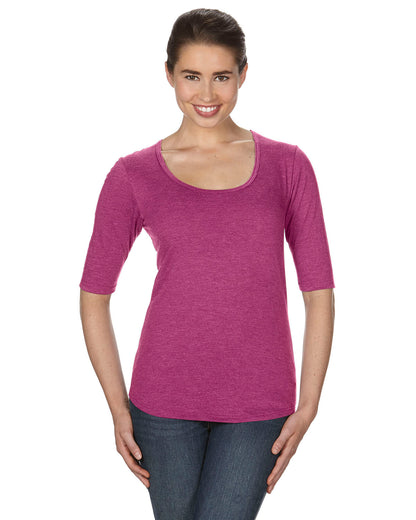 Women's Triblend Deep Scoop 1/2-Sleeve T-Shirt - Heather Raspberry