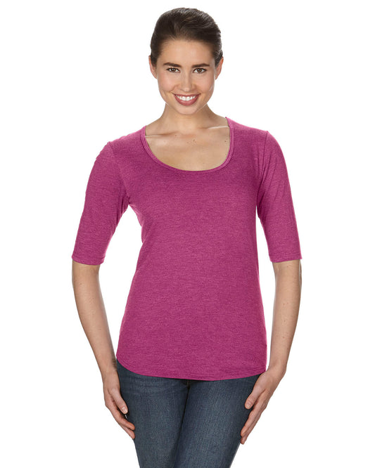 Women's Triblend Deep Scoop 1/2-Sleeve T-Shirt - Heather Raspberry