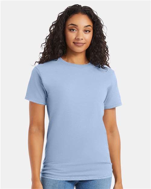 Hanes 5280 Light Blue — on model front