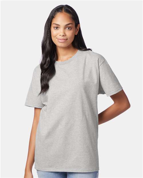 Hanes 5250 Ash — on model front