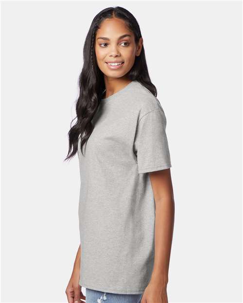 Hanes 5250 Ash — on model side