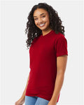 Hanes 5180 Deep Red — on model side