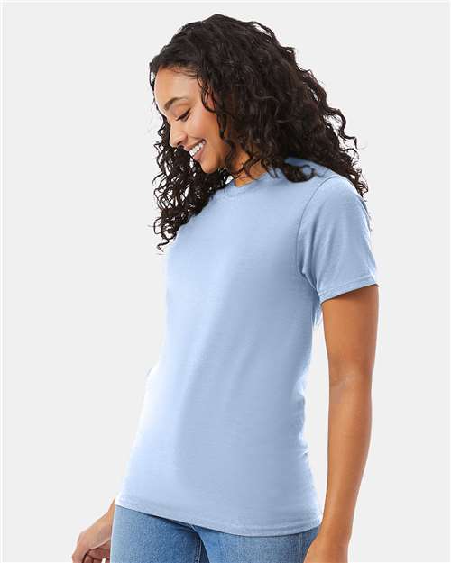 Hanes 5180 Light Blue — on model side