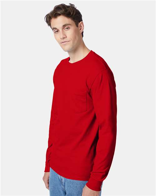 Hanes 5596 Deep Red — on model side