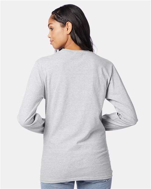 Hanes 5586 Ash — on model back