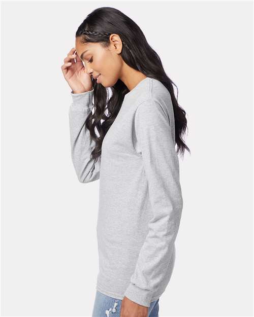 Hanes 5586 Ash — on model side