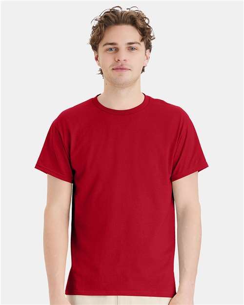 Hanes 5170 Deep Red — on model front