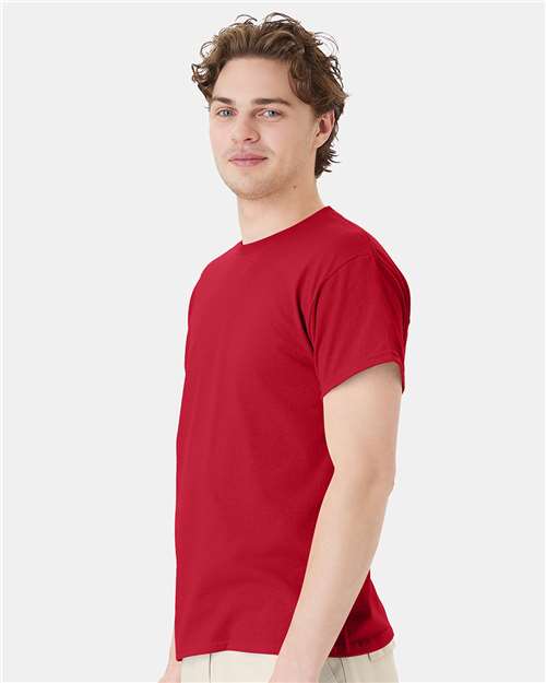 Hanes 5170 Deep Red — on model side