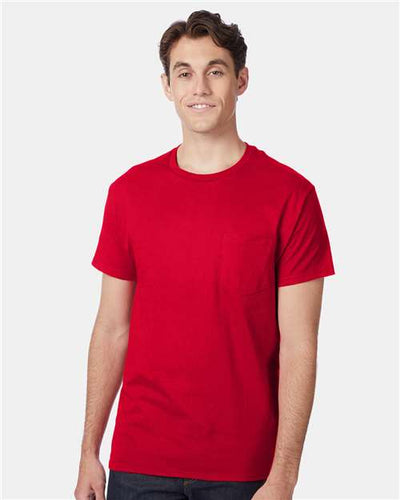 Hanes 5590 Deep Red — on model front