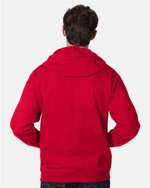 Hanes P180 Deep Red — on model back