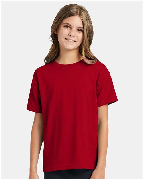 Hanes 5370 Deep Red — on model front