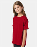 Hanes 5370 Deep Red — on model side