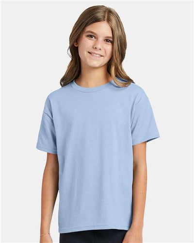 Hanes 5370 Light Blue — on model front