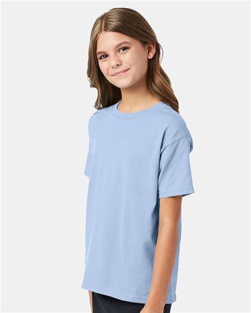 Hanes 5370 Light Blue — on model side