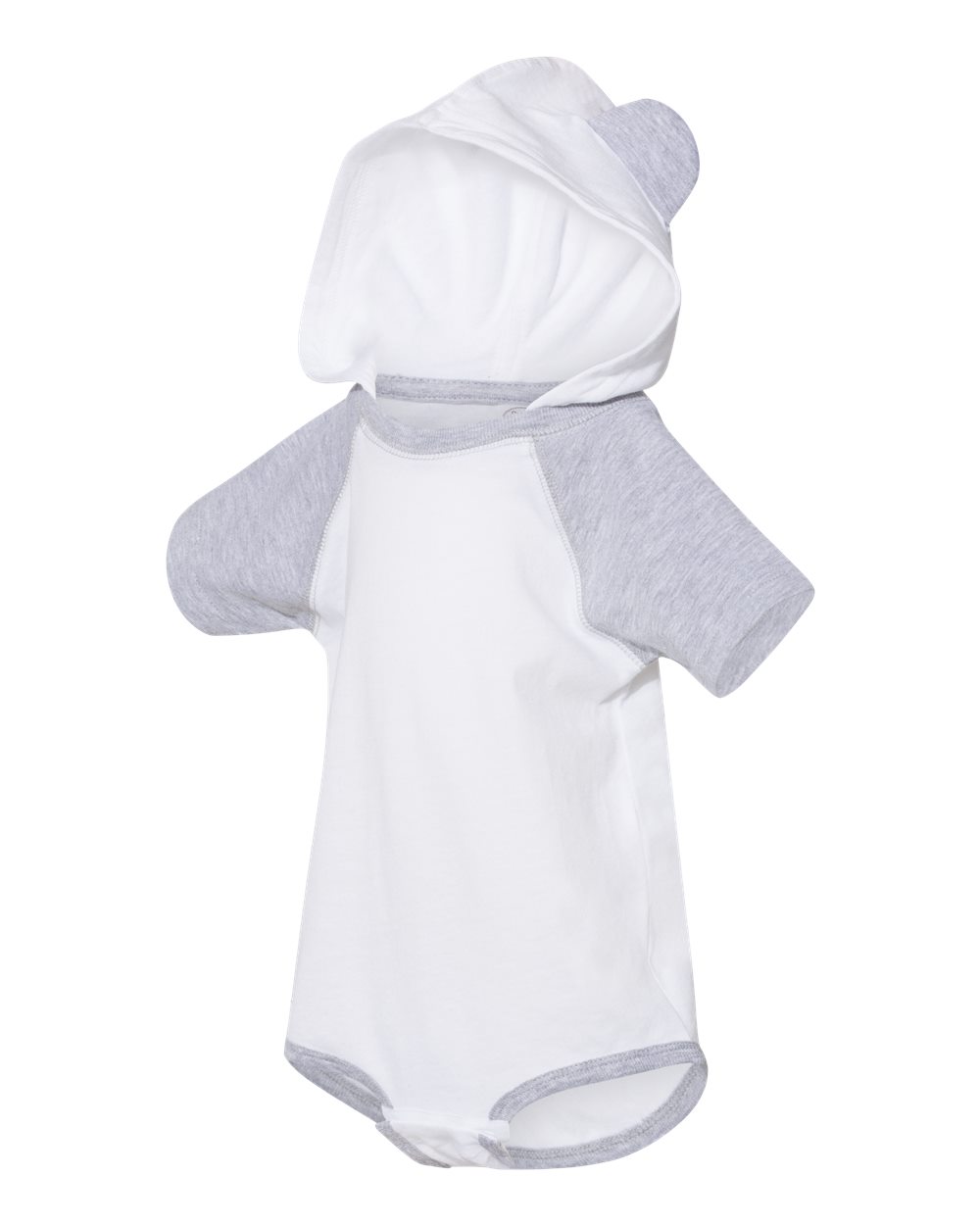 Fine Jersey Infant Short Sleeve Raglan Bodysuit with Hood & Ears - Blend White / Vintage Heather