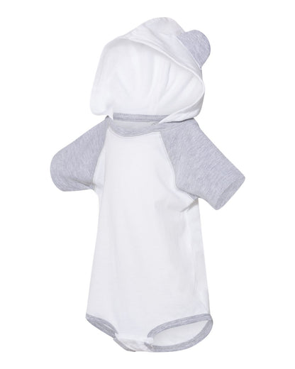 Fine Jersey Infant Short Sleeve Raglan Bodysuit with Hood & Ears - Blend White / Vintage Heather