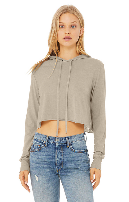 Women's Cropped Long Sleeve Hooded T-Shirt - Tan Triblend