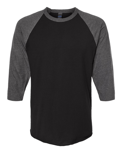 Unisex Fine Jersey Raglan Tee - Black / Heather Charcoal