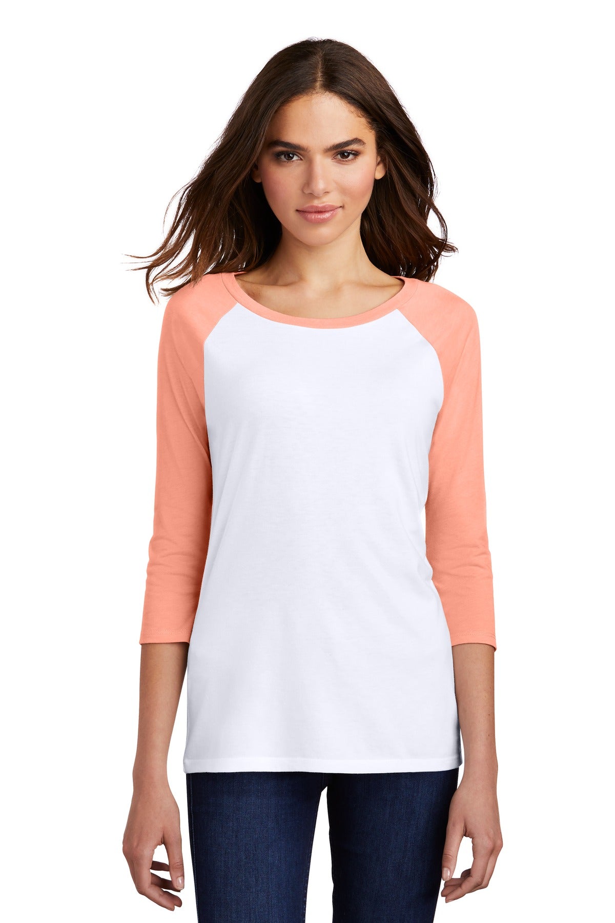 Women's Perfect Tri 3/4-Sleeve Raglan - Heather Dusty Peach / White