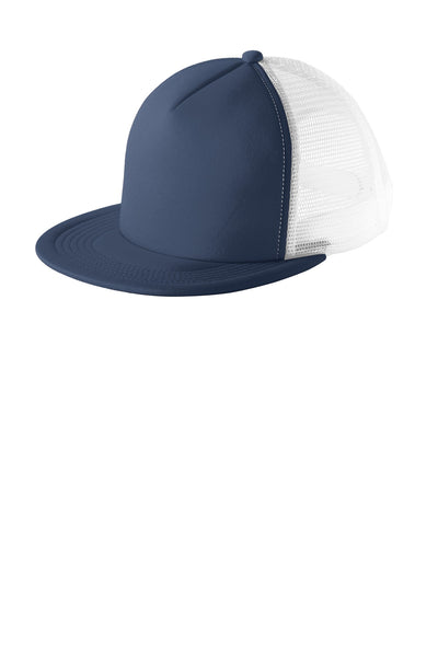 Flat Bill Snapback Trucker Cap - New Navy
