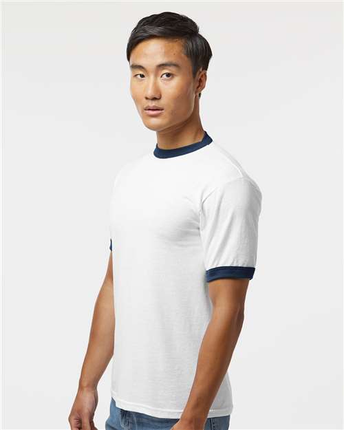 Augusta Sportswear 710 White/ Navy — on model side