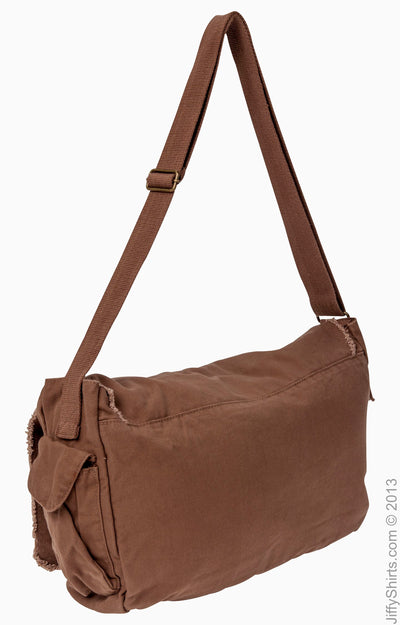 Pigment-Dyed Raw-Edge Messenger Bag - Java