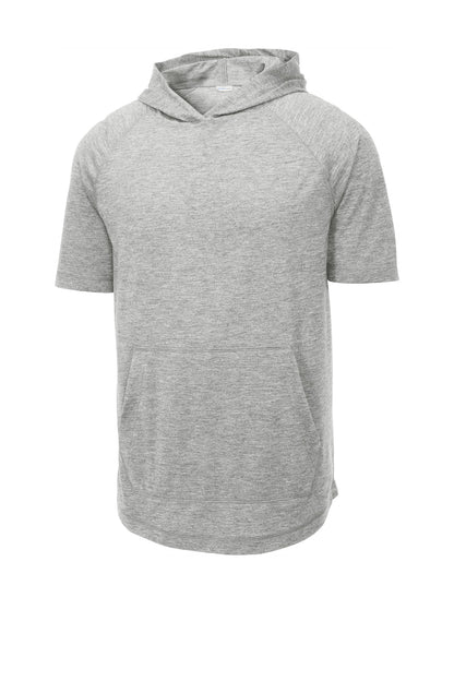 Unisex PosiCharge Tri-Blend Wicking Short Sleeve Hoodie - Light Gray Heather