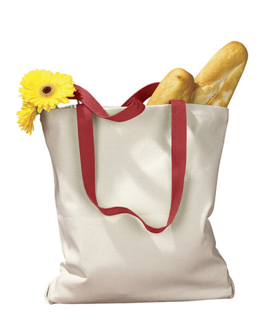 Canvas Tote with Contrasting Handles - Natural / Red