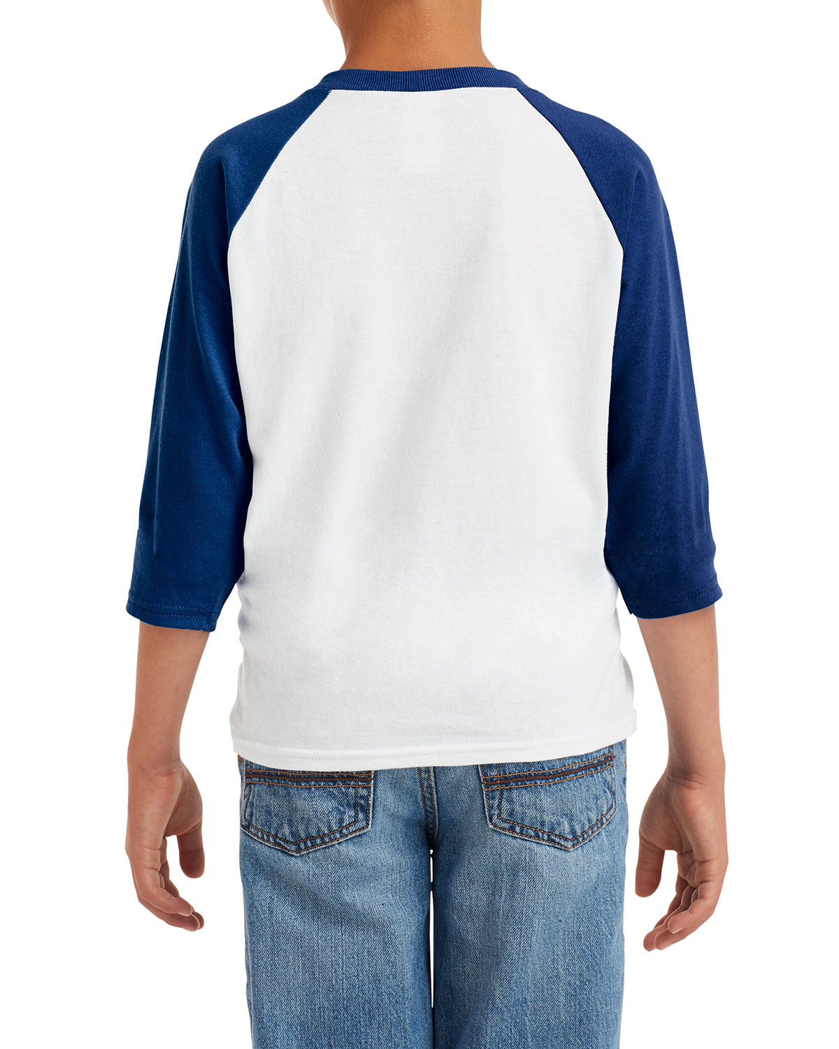 Youth Heavy Cotton��� 3/4-Raglan Sleeve T-Shirt - White / Navy