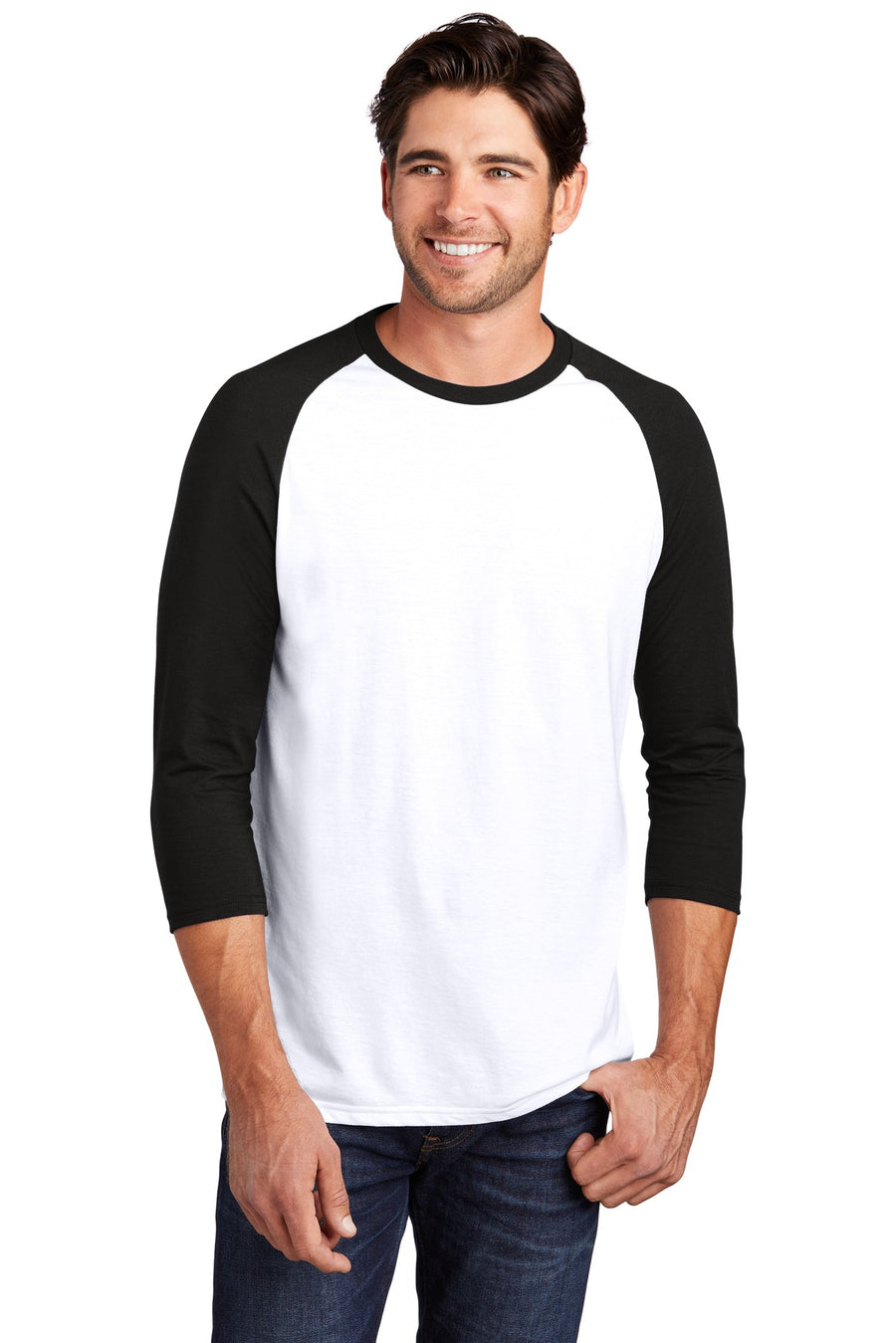 Unisex Perfect Tri 3/4-Sleeve Raglan - Black / White