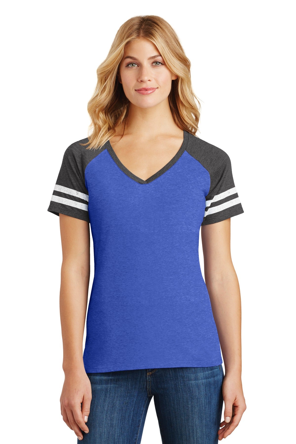 Women's Game V-Neck Tee - Heather True Royal / Hecha