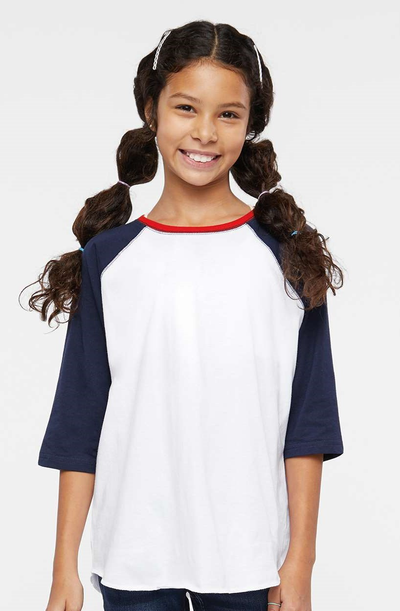 Youth Baseball T-Shirt - White / Navy / Red