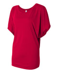 Women's Flowy Draped Sleeve Dolman T-Shirt - Red
