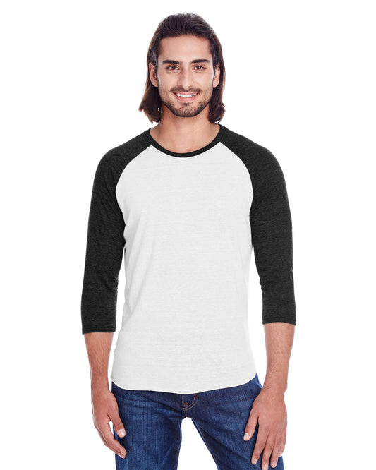 Unisex Triblend 3/4-Sleeve Raglan - Solid White / S Blue Tb