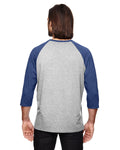 Unisex Triblend 3/4-Sleeve Raglan T-Shirt - Heather Gray / Heather Blue