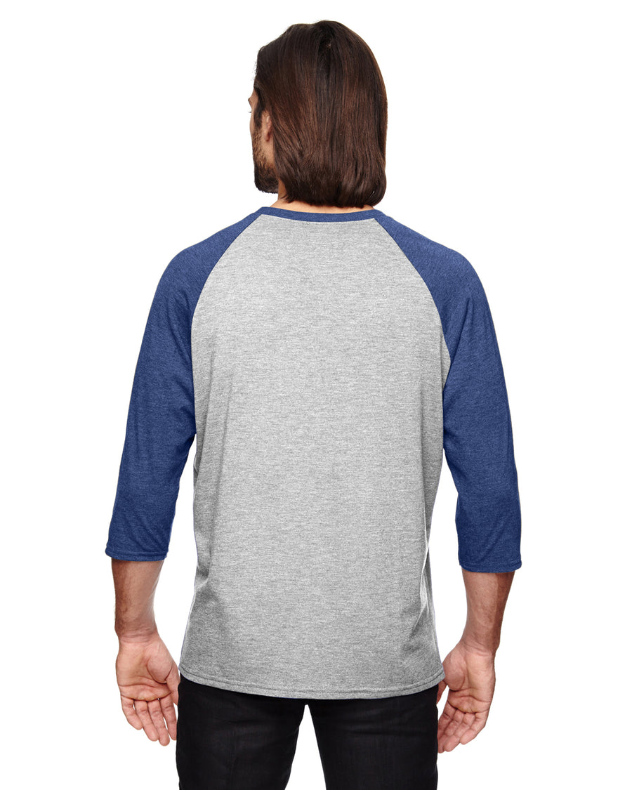 Unisex Triblend 3/4-Sleeve Raglan T-Shirt - Heather Gray / Heather Blue