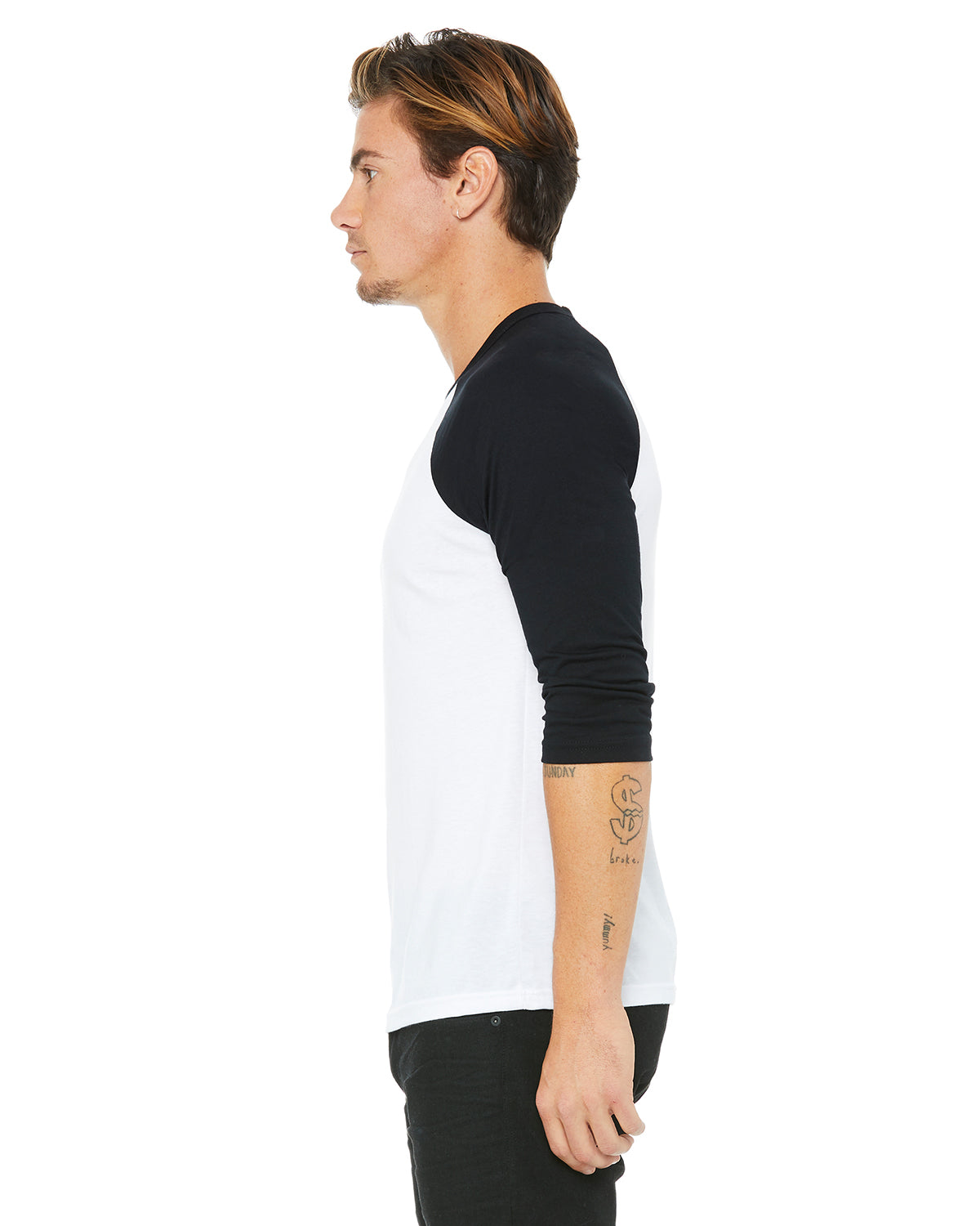 Unisex 3/4-Sleeve Baseball T-Shirt - White / Black