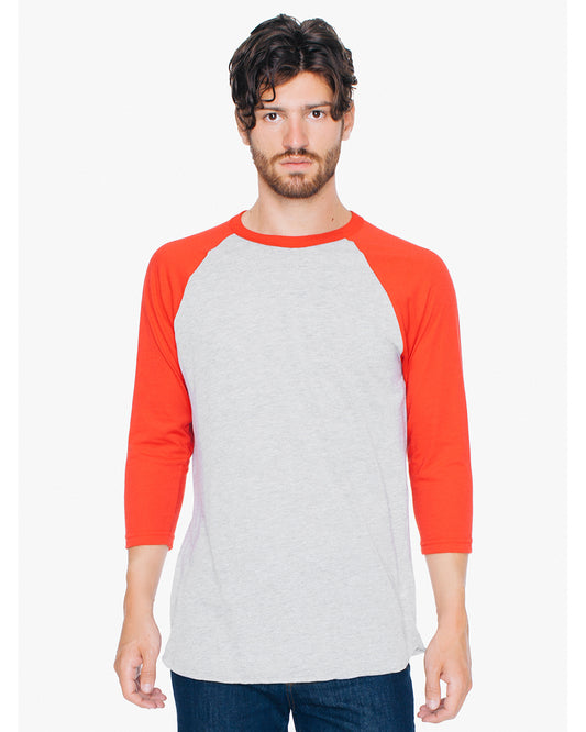 Unisex Poly-Cotton 3/4-Sleeve Raglan T-Shirt - Heather Gray / Red