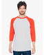 American Apparel BB453W - Unisex Poly-Cotton 3/4-Sleeve Raglan T-Shirt - Heather Gray / Red