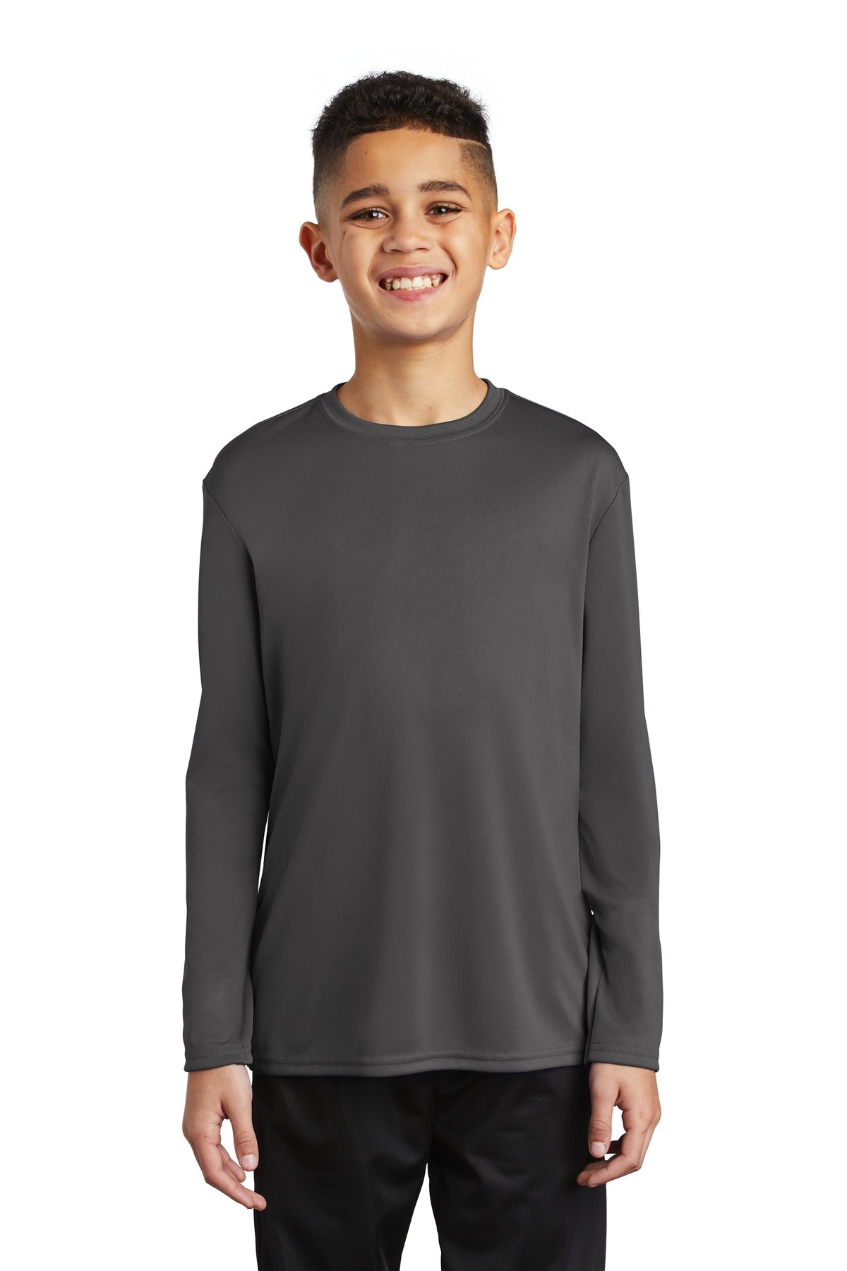 Youth Long Sleeve Performance Tee - Charcoal