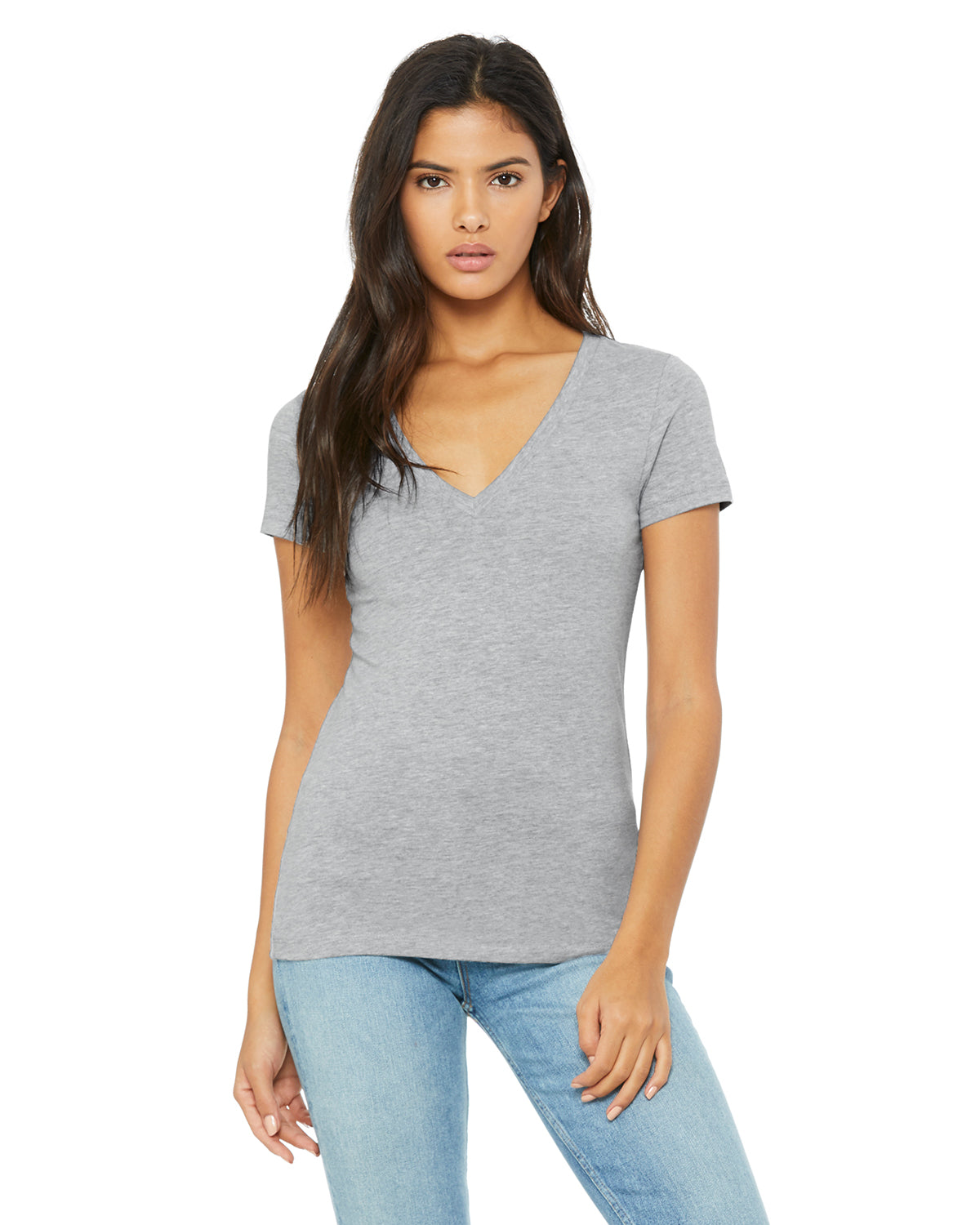Ladies' Jersey Short-Sleeve Deep V-Neck T-Shirt - Heather Athletic