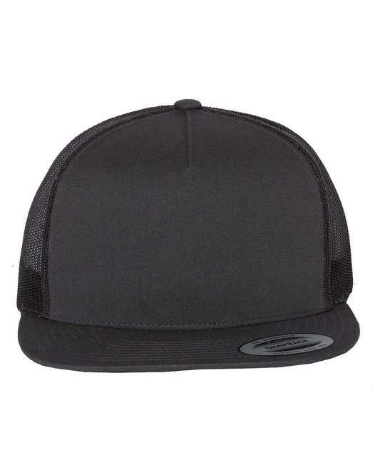 Unisex 5-Panel Flat Bill Trucker Cap - Charcoal