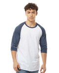 Unisex Fine Jersey Raglan Tee - White / Heather Denim