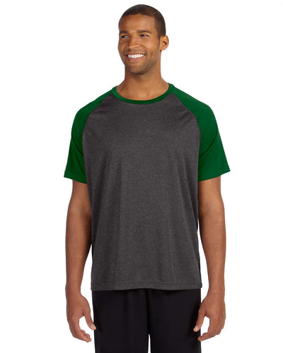 Unisex Performance Short-Sleeve Raglan T-Shirt - Dark Gray Heather / Sport Forest