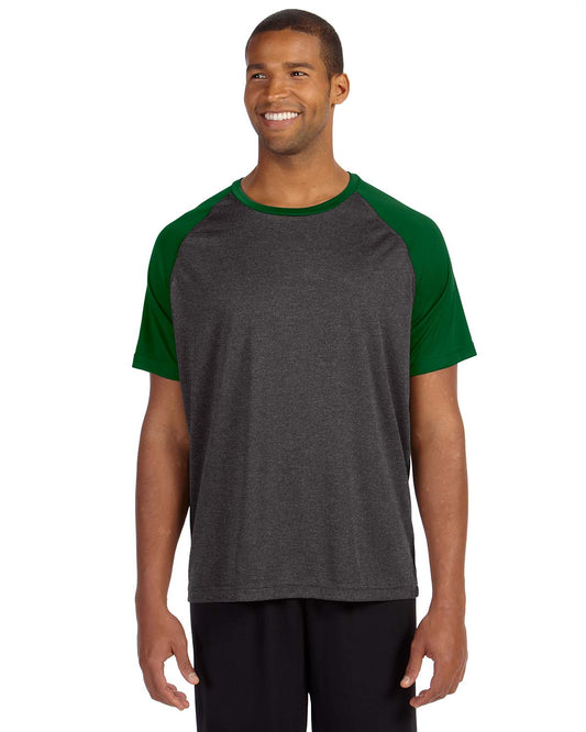 Unisex Performance Short-Sleeve Raglan T-Shirt - Dark Gray Heather / Sport Forest