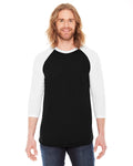 Unisex Poly-Cotton 3/4-Sleeve Raglan T-Shirt - Black / White