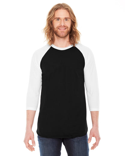Unisex Poly-Cotton 3/4-Sleeve Raglan T-Shirt - Black / White