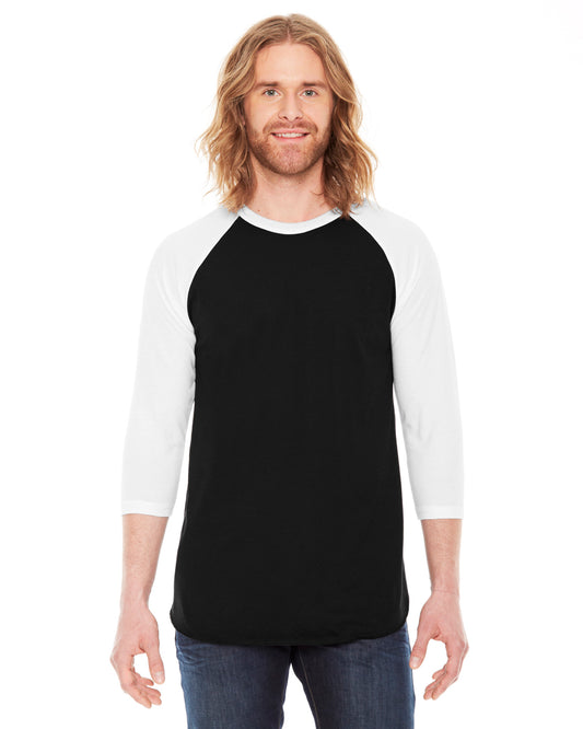 Unisex Poly-Cotton 3/4-Sleeve Raglan T-Shirt - Black / White