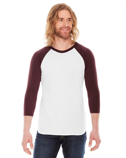 Unisex Poly-Cotton 3/4-Sleeve Raglan T-Shirt - White / Truffle